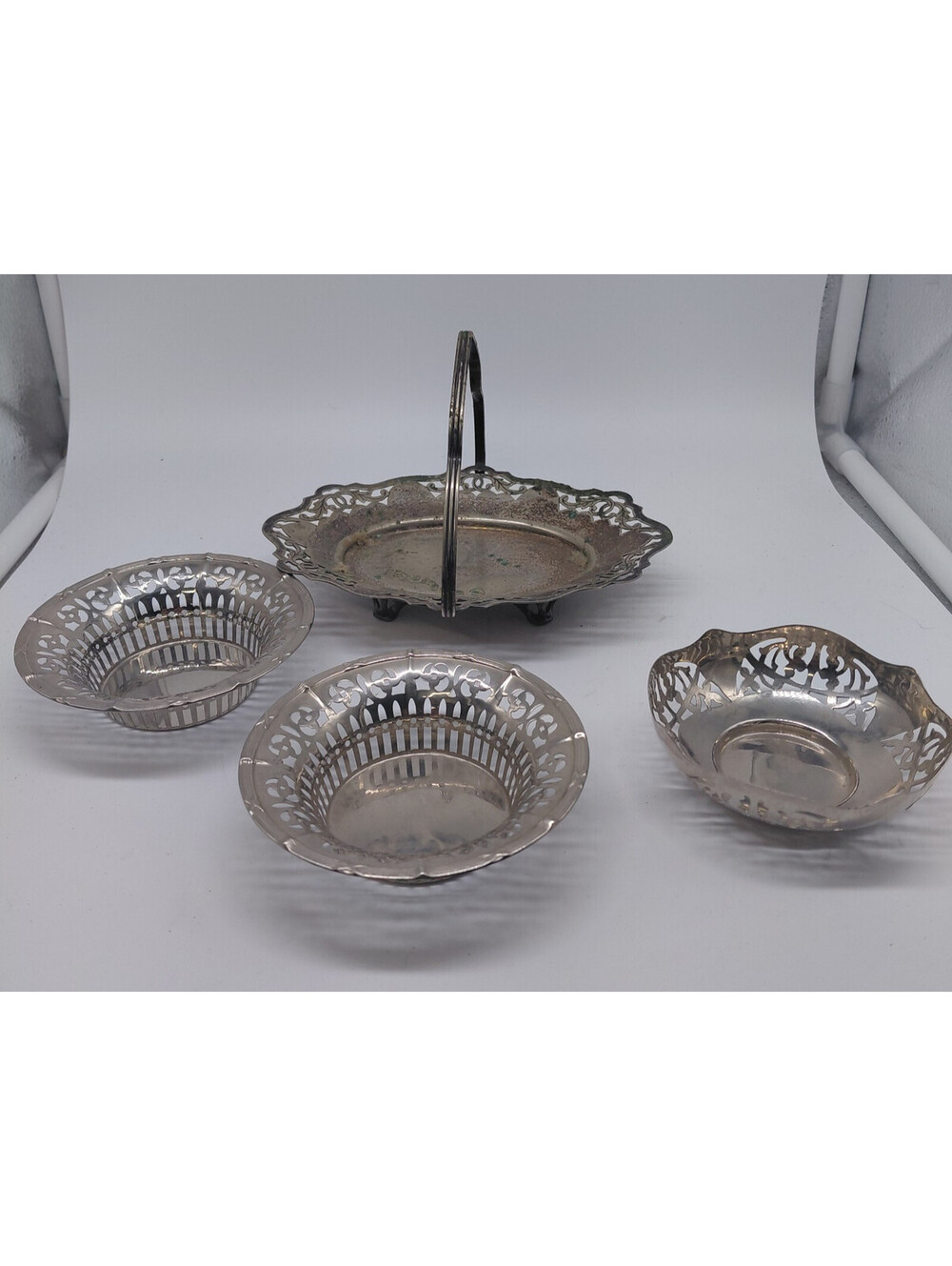 Vintage Silverplate Serving Bowls Basket Lot of 4 Ornate Candy Nut Dishes